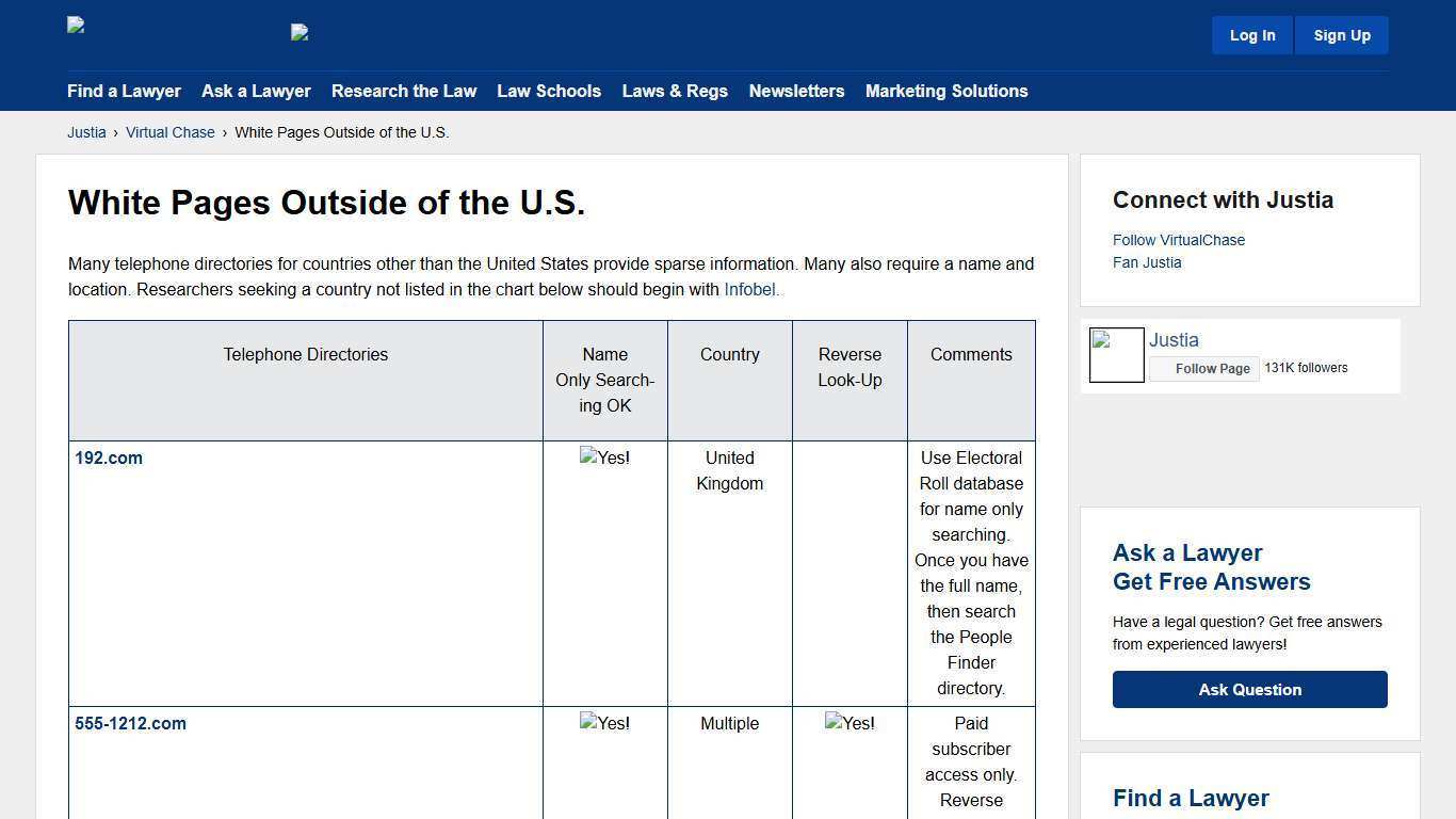 White Pages Outside of the U.S. :: Justia Virtual Chase